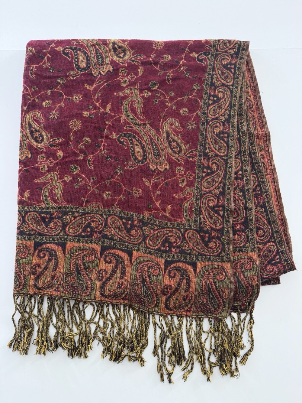Burgundy Paisley Pashmina Scarf Wrap
